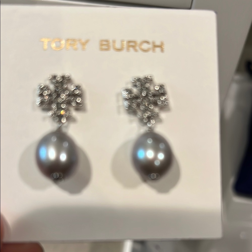 Tory Burch Silver Floral Drop Earrings